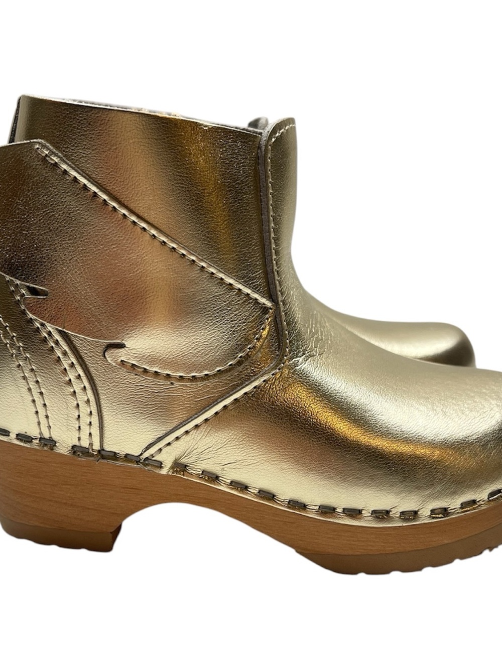 Hanna Andersson Clog Boots Winged Gold Metallic Wooden Sole Girls Size 29/ 11.5